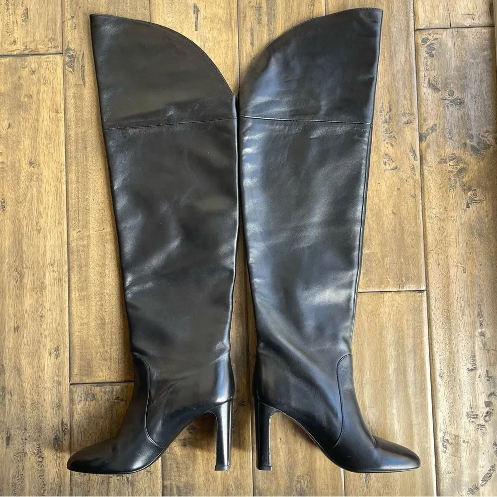 Stuart Weitzman Babette Tubo 85 Over The Knee OTK Tall Long Black leather Boots